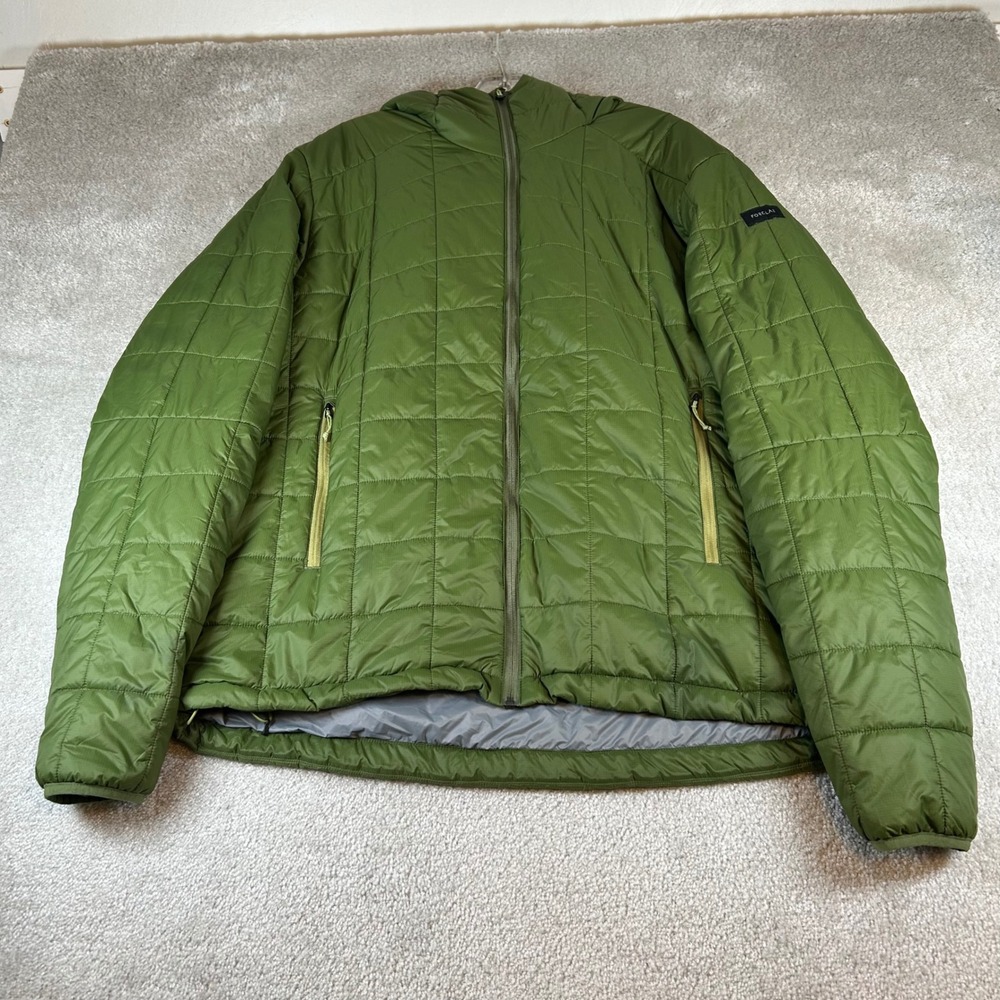 Decathlon Forclaz Trek 100 Puffer Jacket Mens 2XL Green Insulated Hooded 2941506